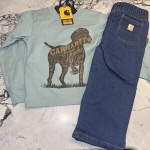 Carhartt Toddler Boys Dog Hunting Outfit Set NEW Jeans 2pc Long Sleeve